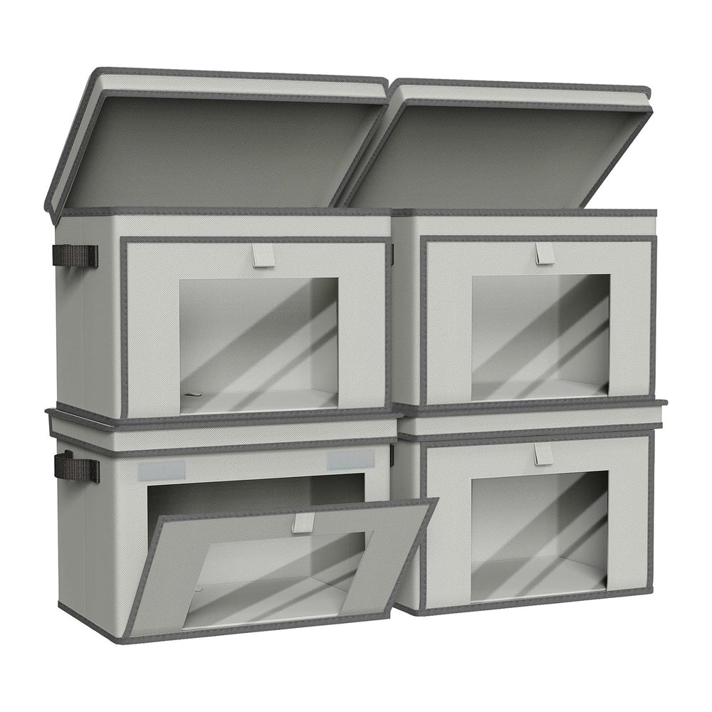 Univivi Front Opening Storage Bins with Lids for Home, Gray, 4 Pack