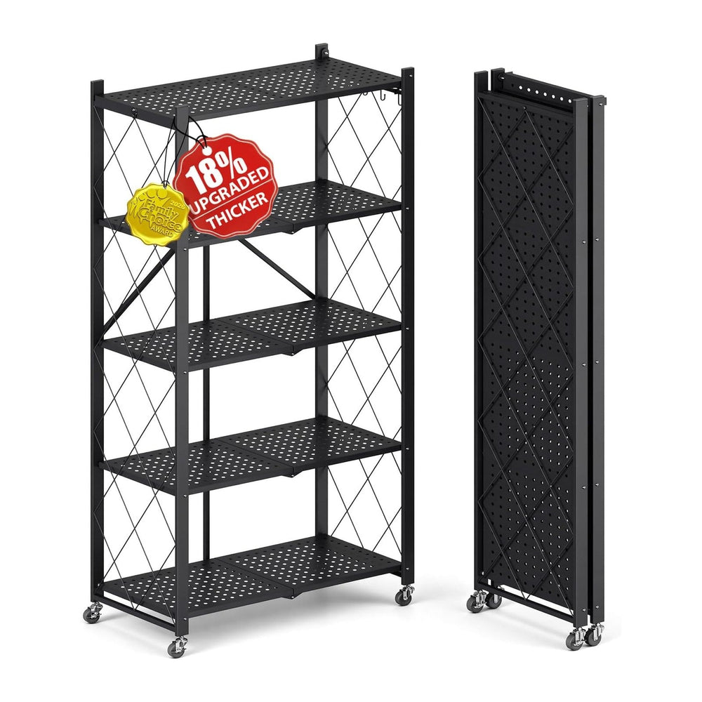 Upgraded 18% Thickened Portable 5-Tier Foldable Storage Shelves with Wheels