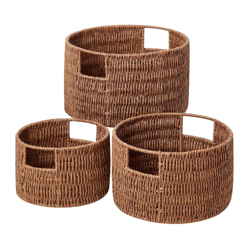 Vagusicc Wicker Storage Basket, Hand-Woven Paper Rope Large Round Woven Baske...