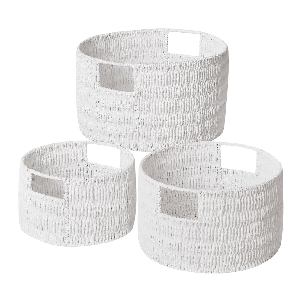 Vagusicc Wicker Storage Basket, Hand-Woven Paper Rope Large Round Woven Baske...