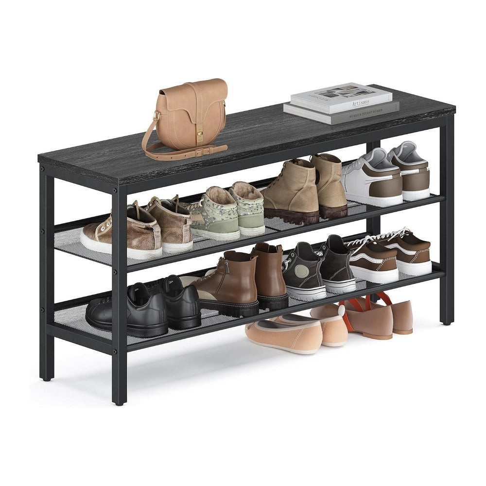 VASAGLE 3 Tier Shoe Rack Bench, One Piece Shelves, Shoe Storage Organizer wit...