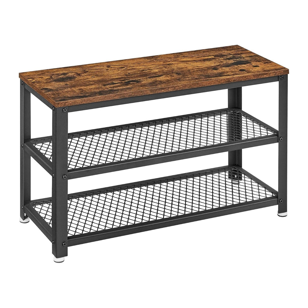 VASAGLE 3-Tier Shoe Rack, Storage Bench with Metal Mesh Shelves and Seat