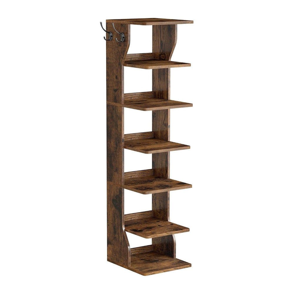 VASAGLE 7-Tier Vertical Shoe Rack, Narrow Shoe Storage Organizer with Hooks