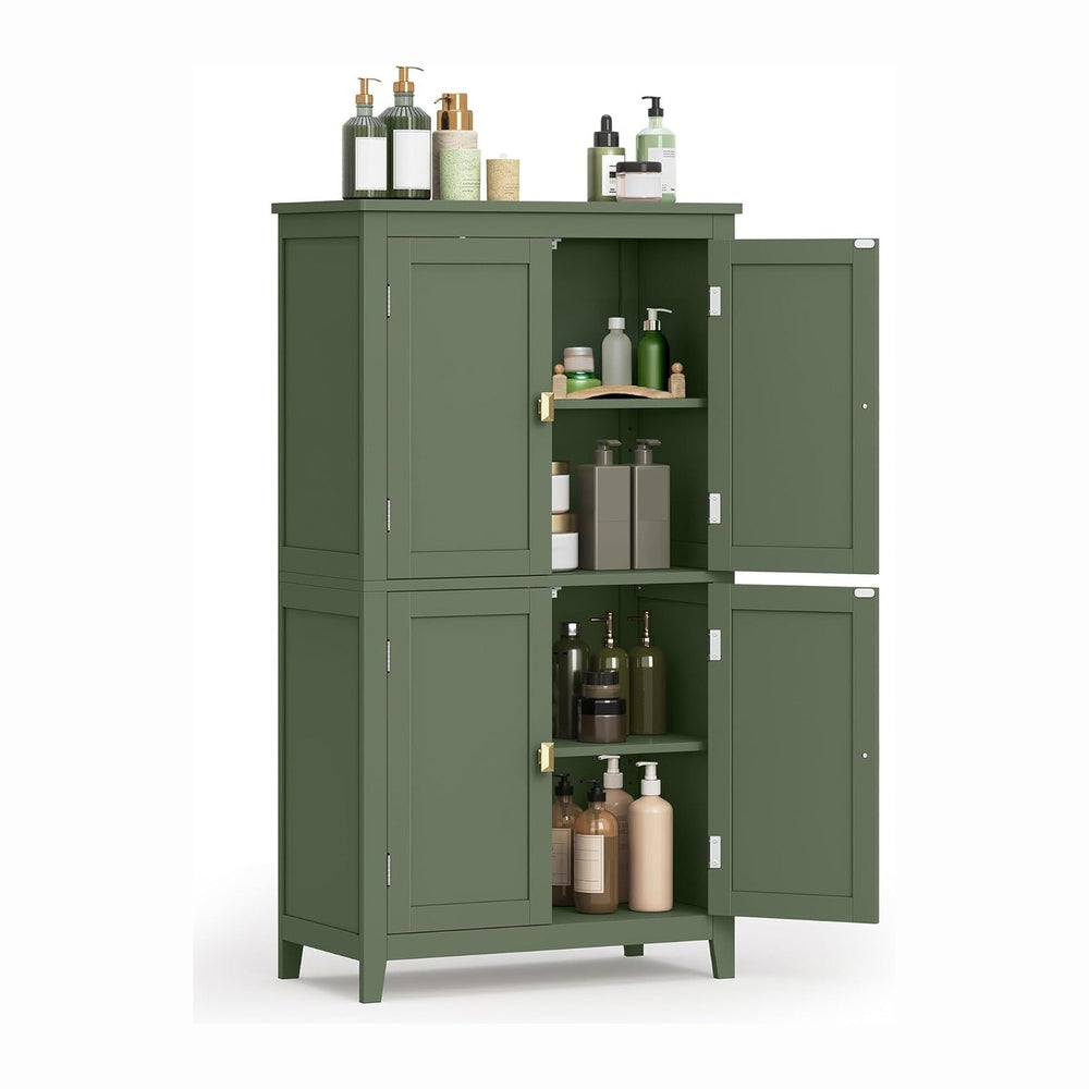 VASAGLE Bathroom Floor Cabinet, with 4 Doors, Forest Green