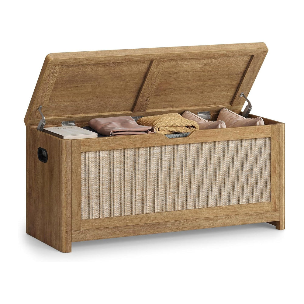 VASAGLE Boho Storage Bench with Rattan Look, Rounded Corners