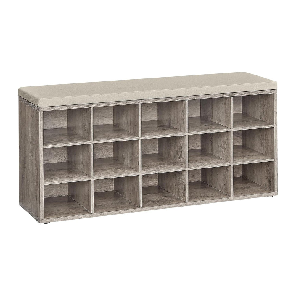 VASAGLE Shoe Bench with Cushion, 15 Compartments, 11.8 x 41.3 x 18.9 Inches