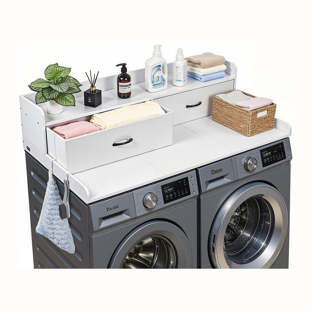 VEVOR 2 Drawers Washer Dryer Countertop with Shelf, 54" x 27" Woode...