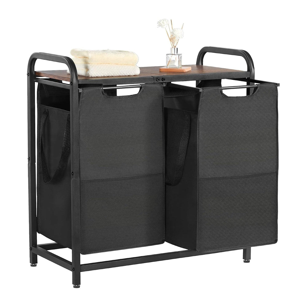 VEVOR 2 Section Laundry Sorter, Large Laundry Hamper with Metal Frame and Woo...