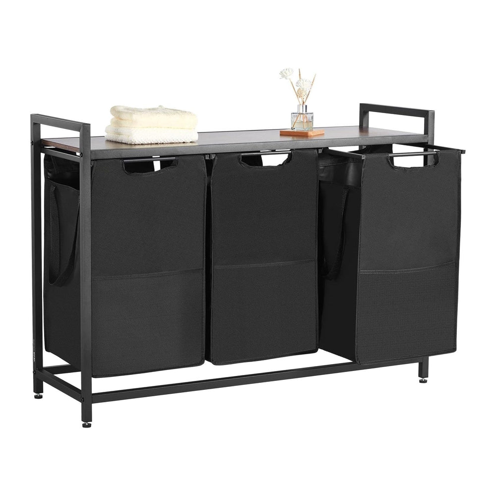 VEVOR 3 Section Laundry Sorter, Large Laundry Hamper with Metal Frame and Woo...