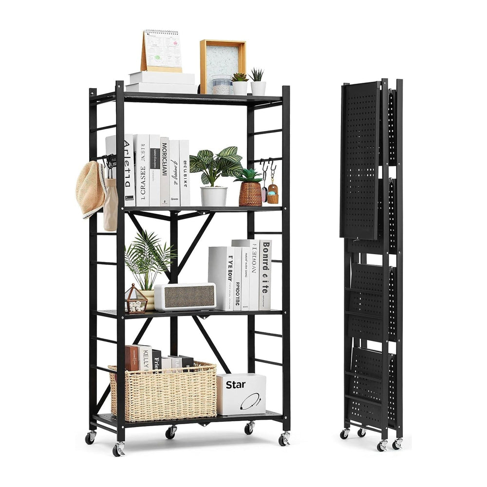 VEVOR 4-Tier Foldable Storage Shelf, 28W x 13D x 54H Inch Folding Metal Rack ...
