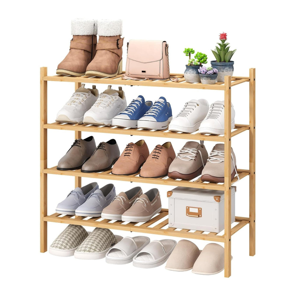 viewcare 4-Tier Bamboo Shoe Rack for Entryway, Stackable | Foldable | Natural...