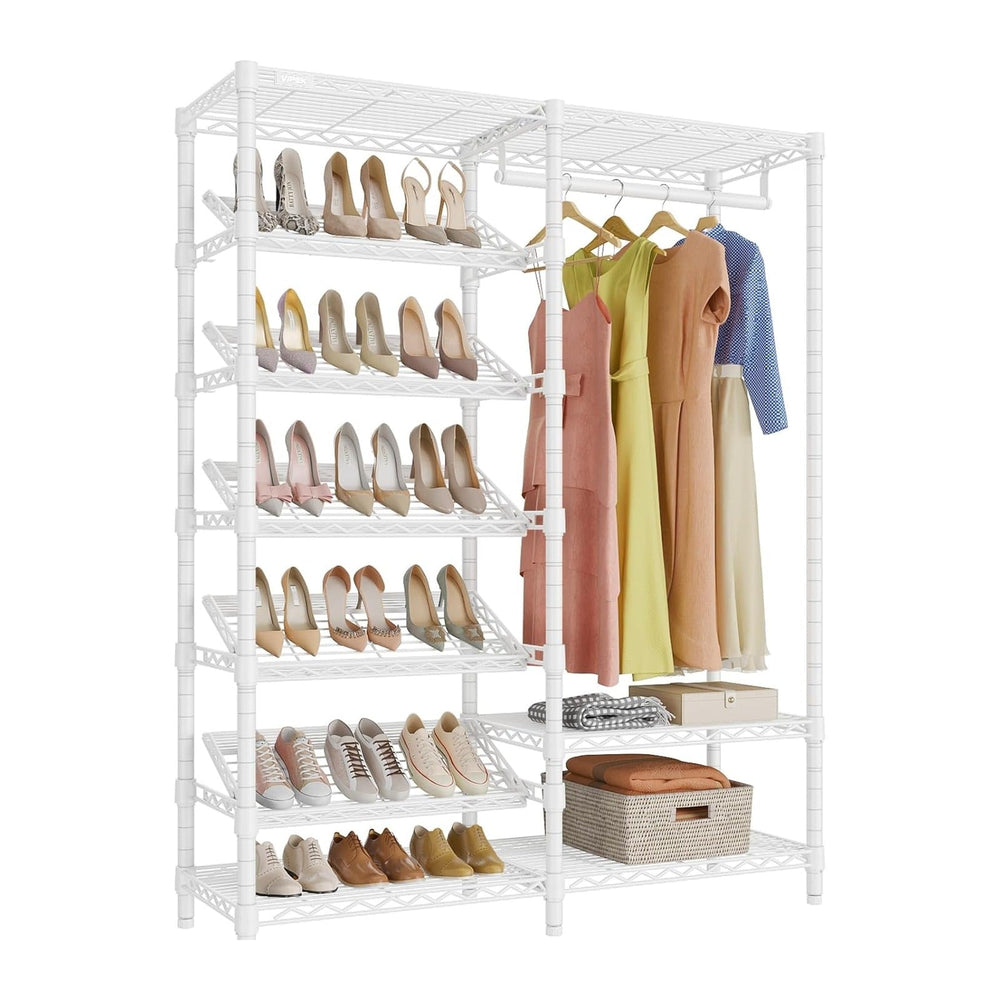 VIPEK S20 7-Tiers Shoe Rack with Hanging Rod, Metal Closet Organizer, White