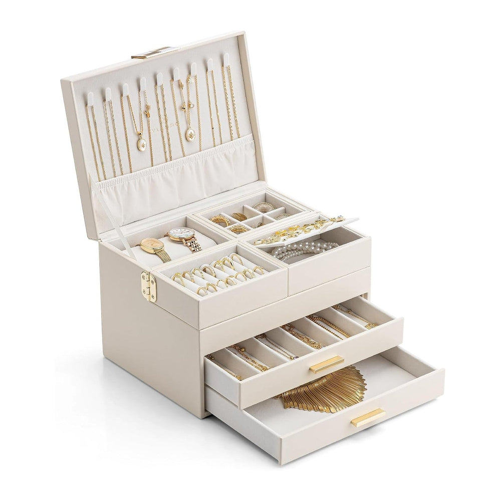 VLANDO Jewelry Box,4-Layer Design with Retractable Tray and 2 Drawers