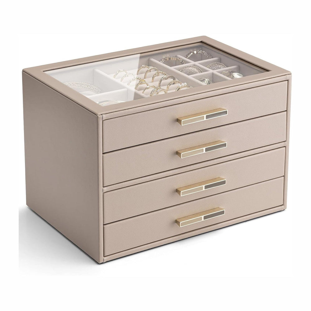 VLANDO Jewelry Box Organizer, 7-Layer Storage Drawers, Glass Window, Modern