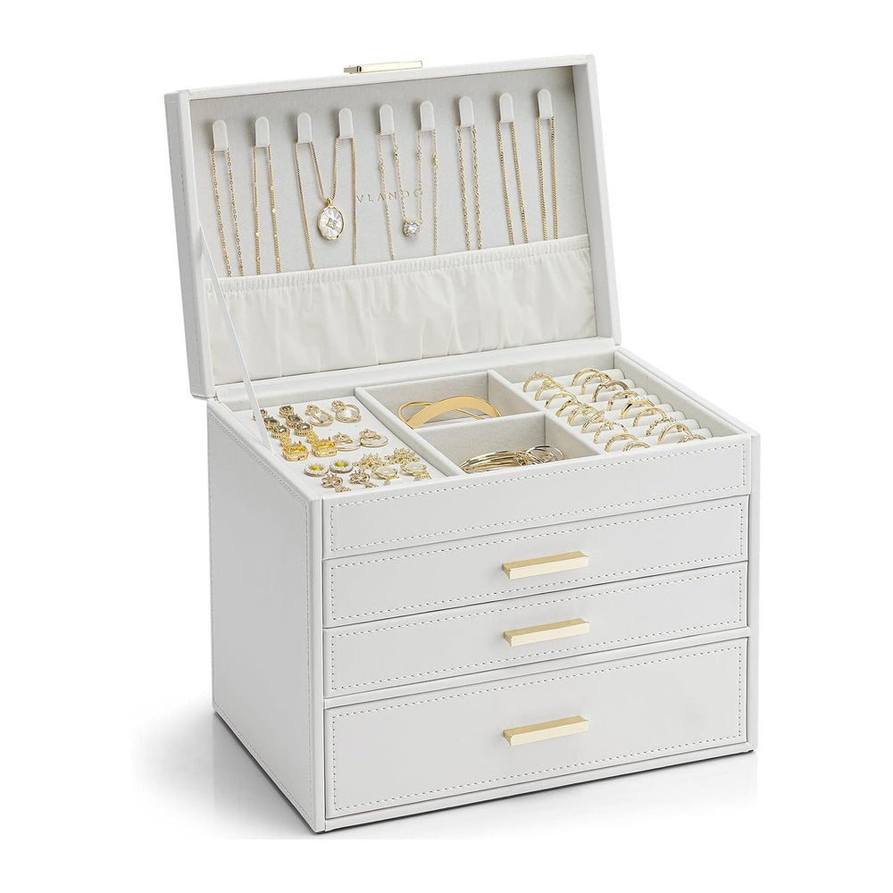 VLANDO Large Jewelry Box, 4 Layer Storage Organizer, Removable Dividers