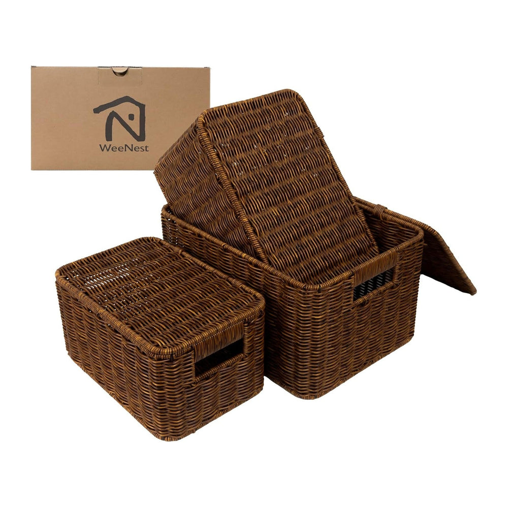 WeeNest Baskets with Handles, Wicker Storage, Shelf Boxes for Organizing, Sta...