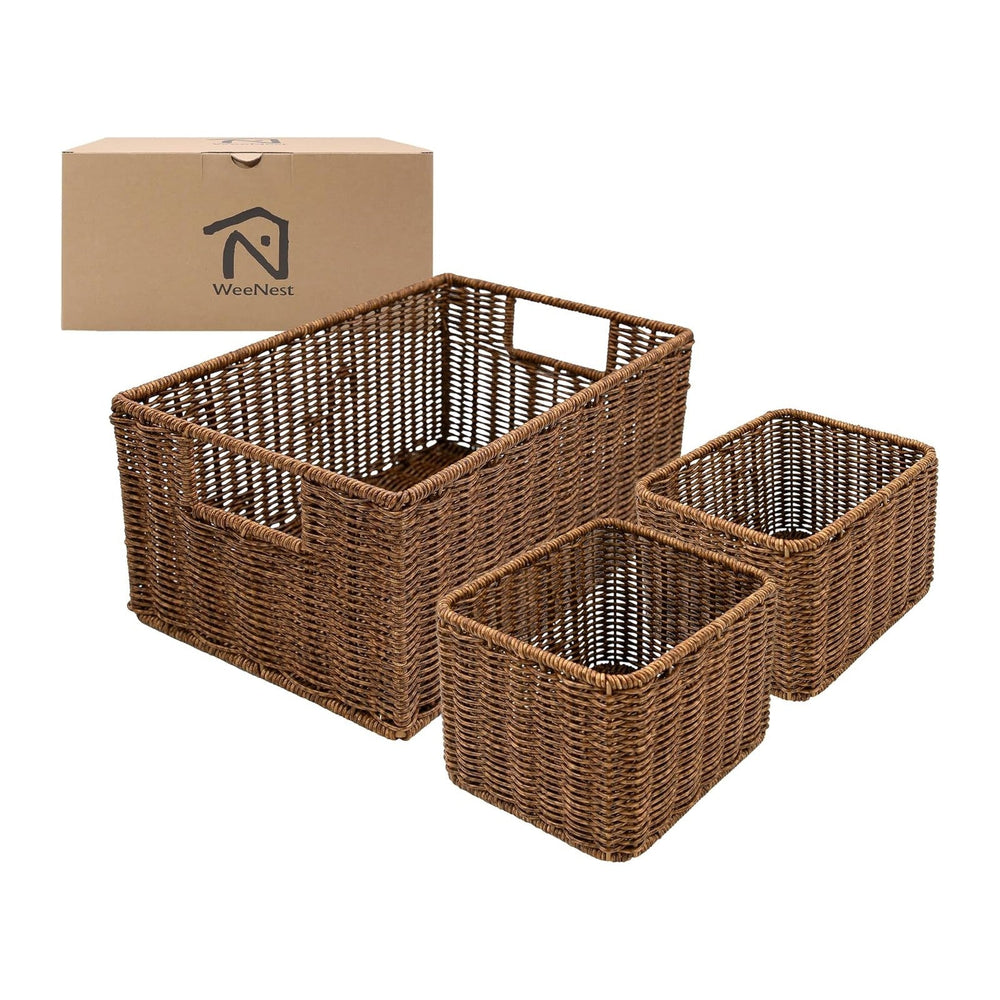 WeeNest Wicker Basket with Handle, Shelf Baskets for Organizing, Woven Organi...