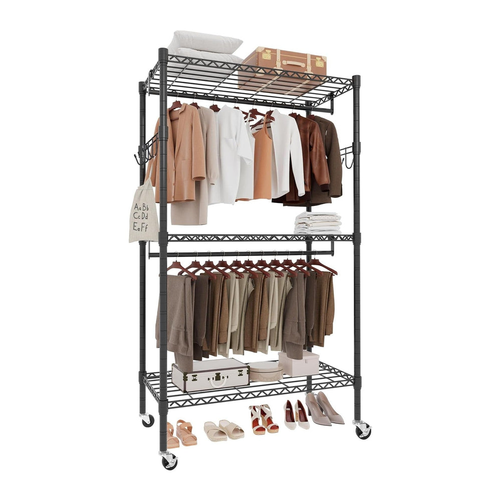 Whitmor 3 Tier Rolling Garment Rack, Heavy Duty Adjustable Metal Clothing Rac...