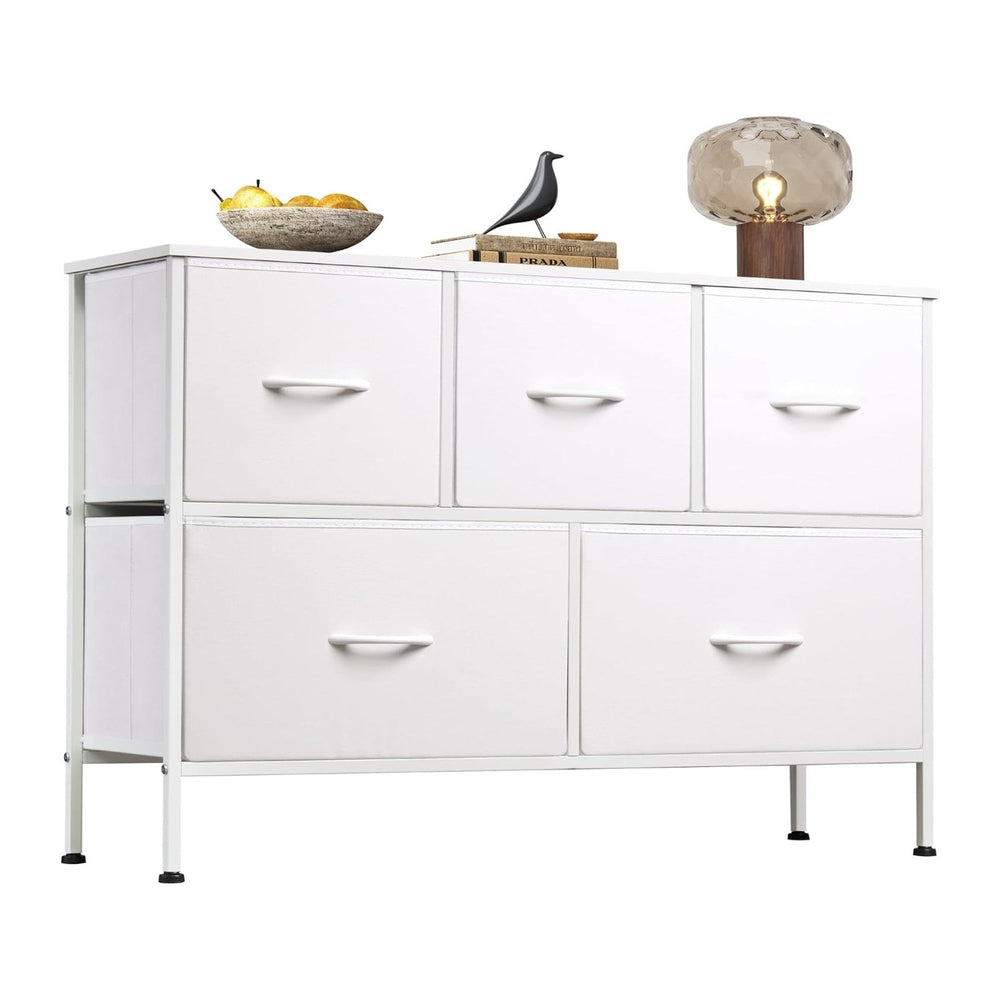 WLIVE 5 Drawer Dresser for Bedroom, Wide Chest of Drawers, White