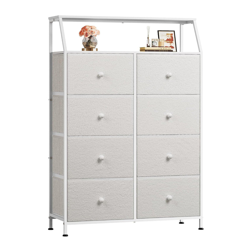 WLIVE Cream Boucle 8-Drawer Fabric Dresser Storage Tower Bedroom
