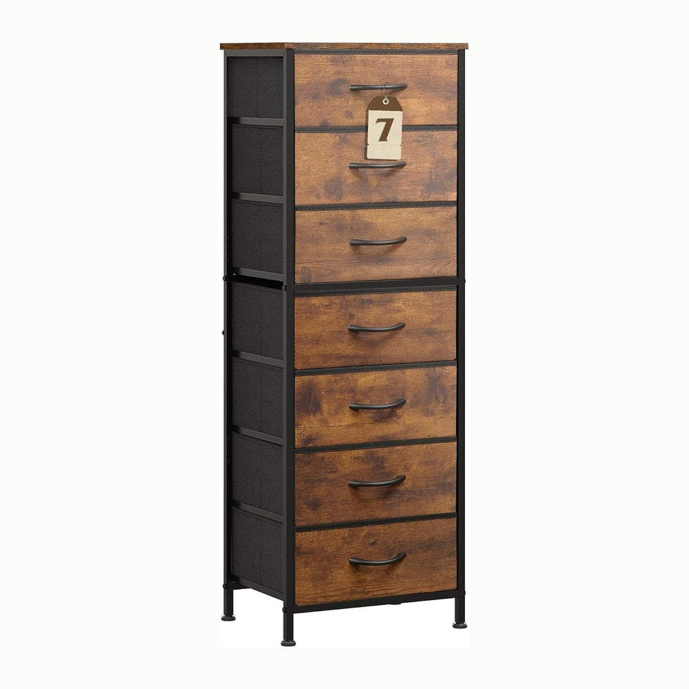 WLIVE Tall Dresser for Bedroom, 7 Drawer Dresser, Rustic Brown