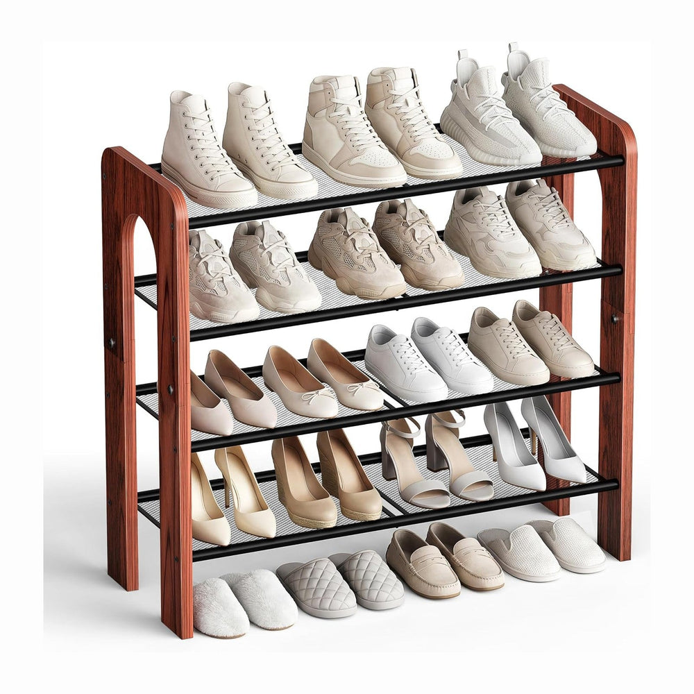 Wooden 4-Tier Shoe Rack, Free Standing Shoe Storage Organizer with Wood Legs ...