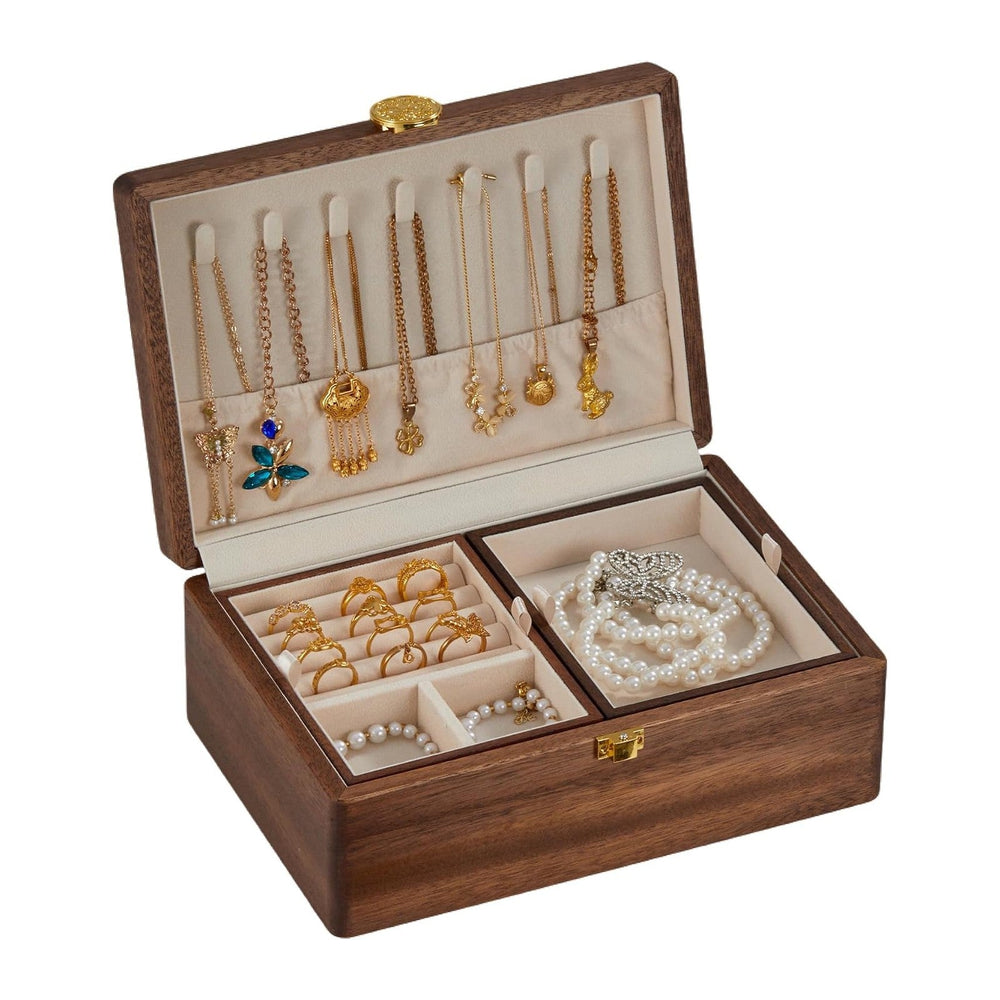 Wooden Jewelry Box For Women Jewelry Organizer Box With Lock 2 Layer Jewelry ...