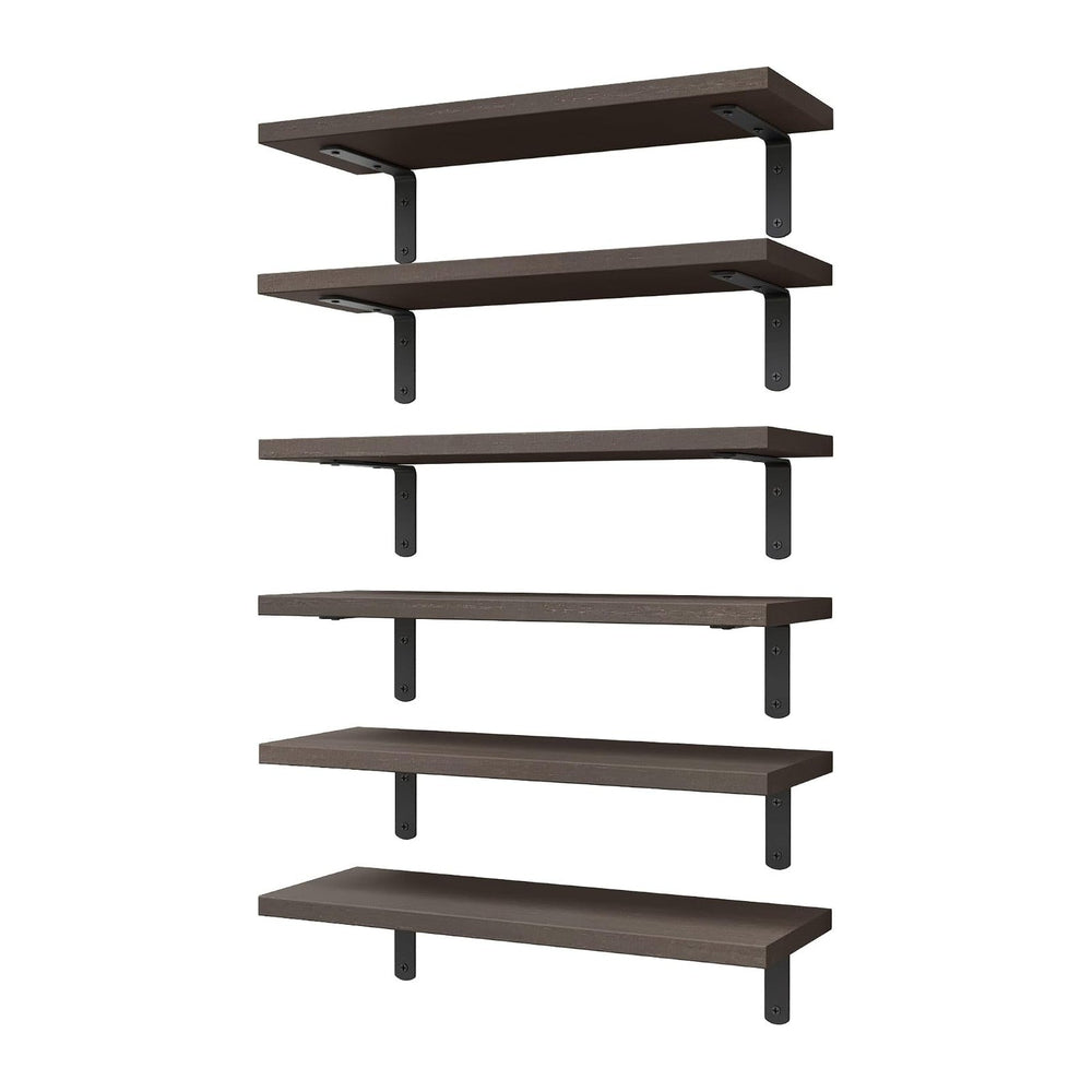 WOPITUES Floating Shelves Set of 6 for Wall Decor & Storage, Dark Brown
