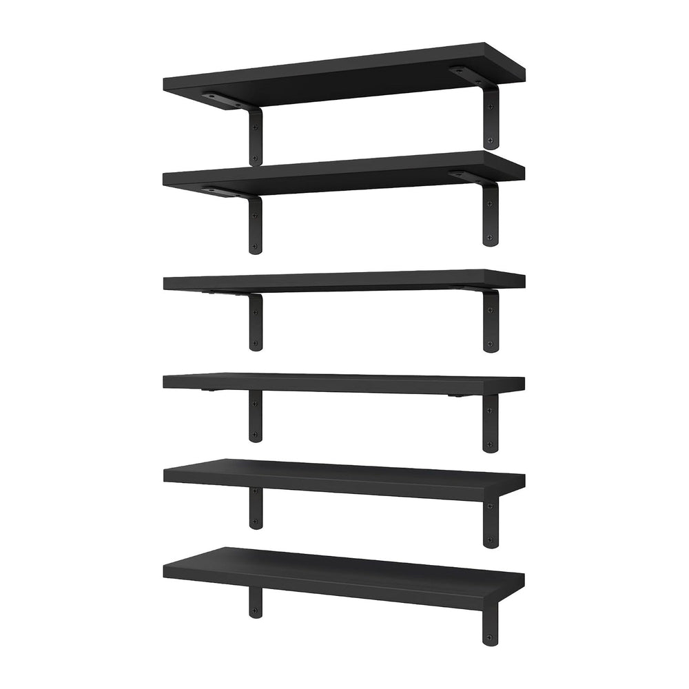WOPITUES Floating Shelves Set of 6 for Wall Decor & Storage, Black