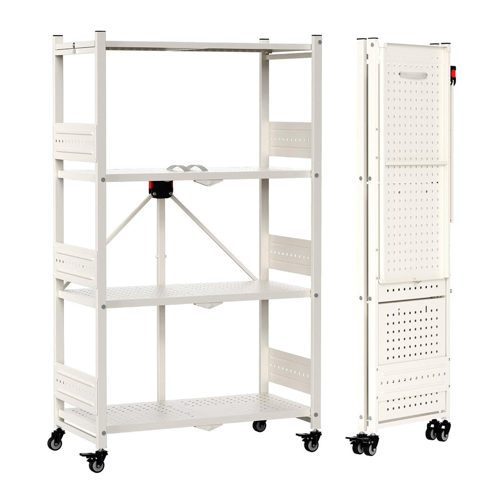 WORKPRO 4-Tier Folding Shelf, No-Assembly Metal Storage Rack with Wheels, 600...