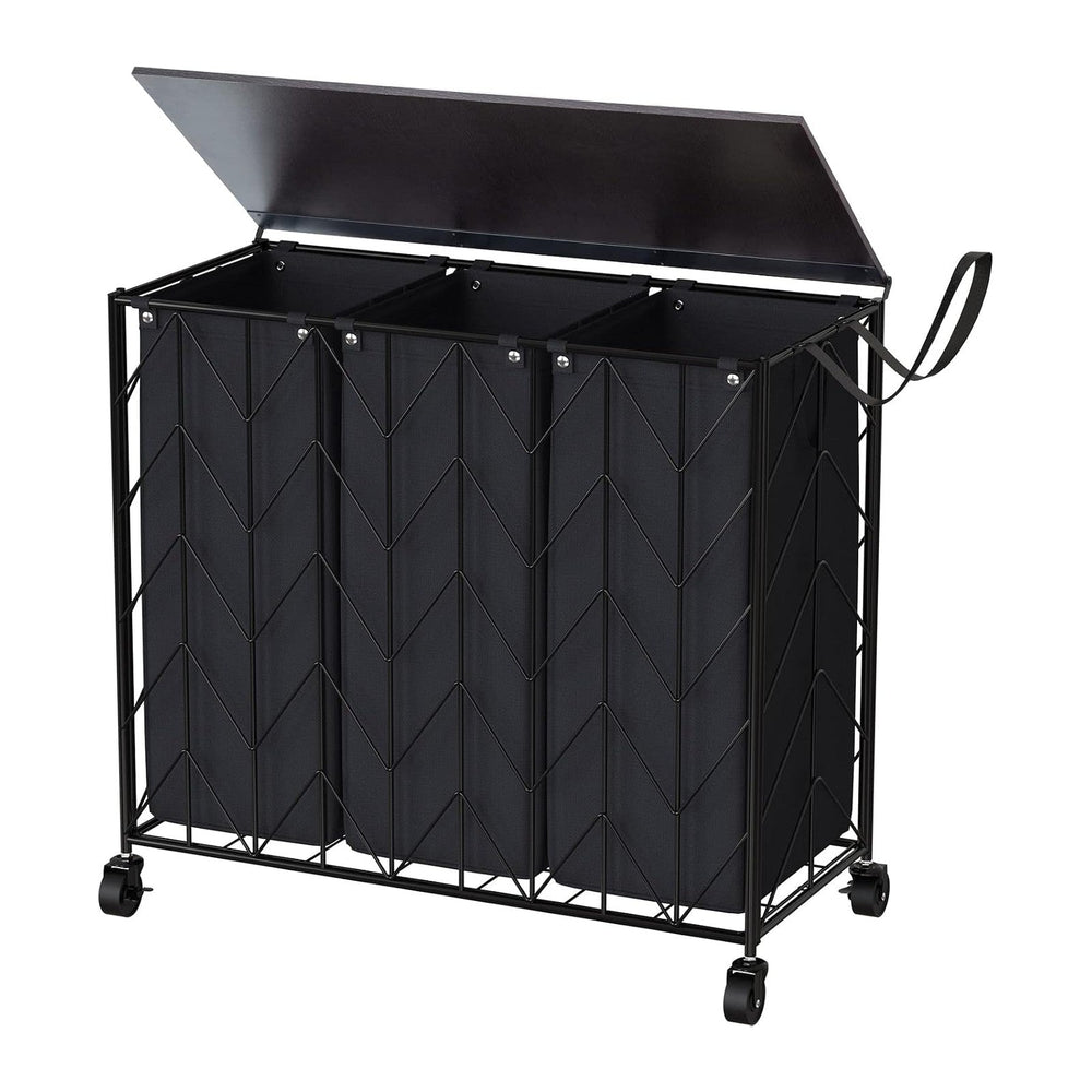 WOWLIVE Laundry Hamper 3 Section with Lid, 142L Laundry Basket with Wheels