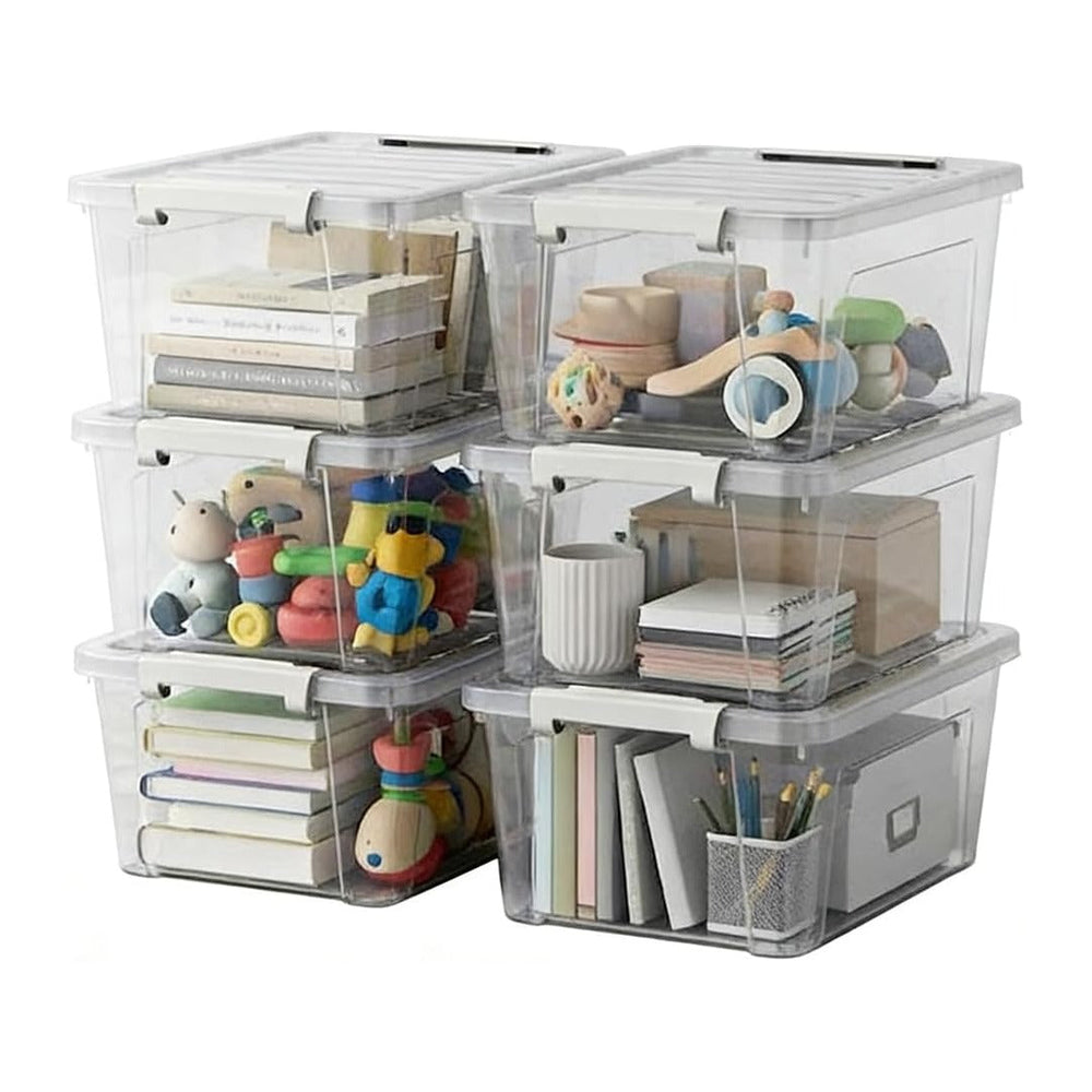 WYT 6-Pack Clear Plastic Storage Bins with Lids, 8 Quart Organizer Container ...