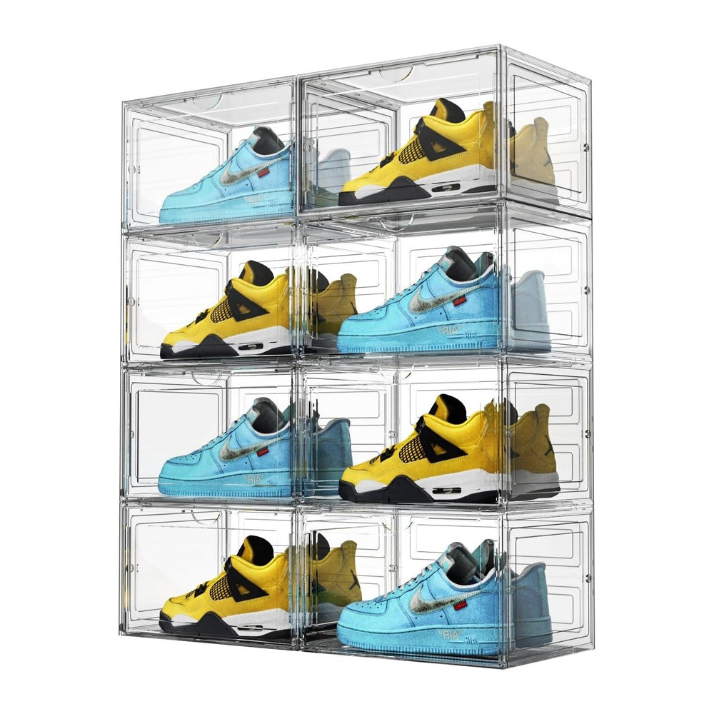 XL Shoe Storage Box,8 Pack Drop Side Shoe Boxes Clear Plastic Stackable,Sneak...
