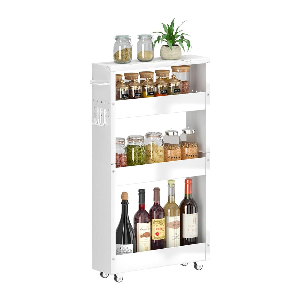 XYZLVSI Slim Storage Cart, 4 Tier Narrow Kitchen Rolling Cart with Wheels