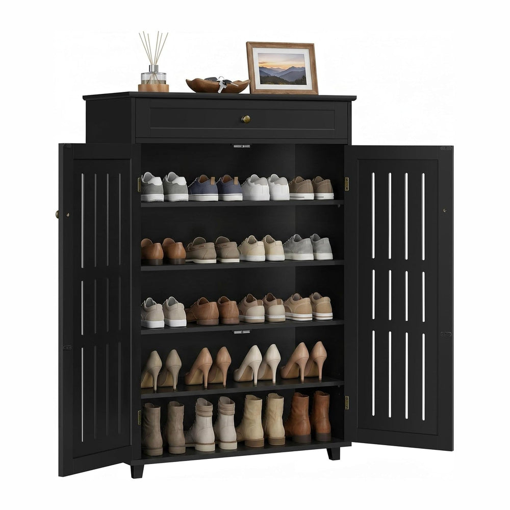 Yaheetech Tall Shoe Cabinet with Drawer & Doors for Entryway, 5-Tier Black