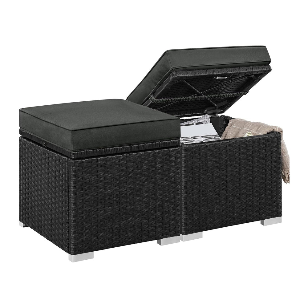 Yaheetech Wicker Ottomans, Set of 2 PE Rattan Side Tables, Black/Gray