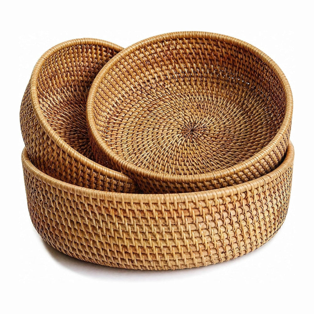 YANGQIHOME Fruit Basket, Wicker Basket Rattan Fruit Bowls, Round Bread Basket...