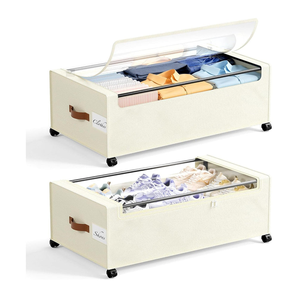 Yecaye 95L Under Bed Storage Containers, Fits 11" Under Bed, 2 Pack, Beige