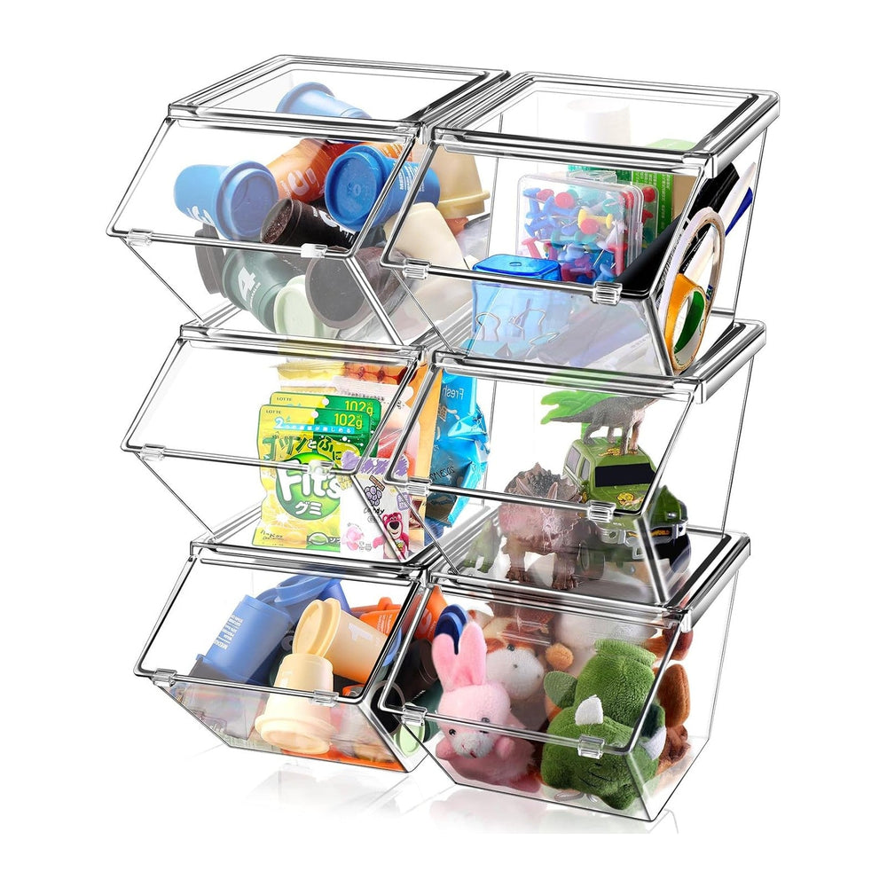 Yerliker 6 Pcs 4 Pcs Stackable Storage Bins with Lids Organizer, Clear