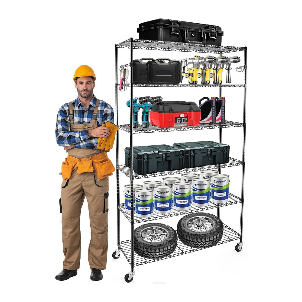 YNN Storage Shelves,2100Lbs 6 Tier Heavy Duty Metal Rolling Shelving Unit wit...