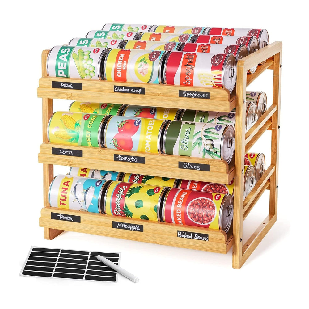 Yumkfoi Bamboo Can Organizer for Pantry, 3 Tier Stackable Can Storage